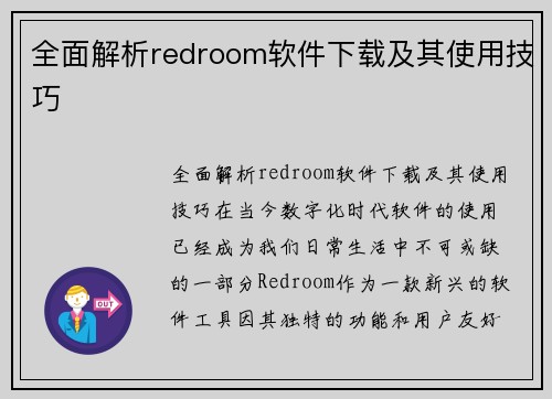 全面解析redroom软件下载及其使用技巧